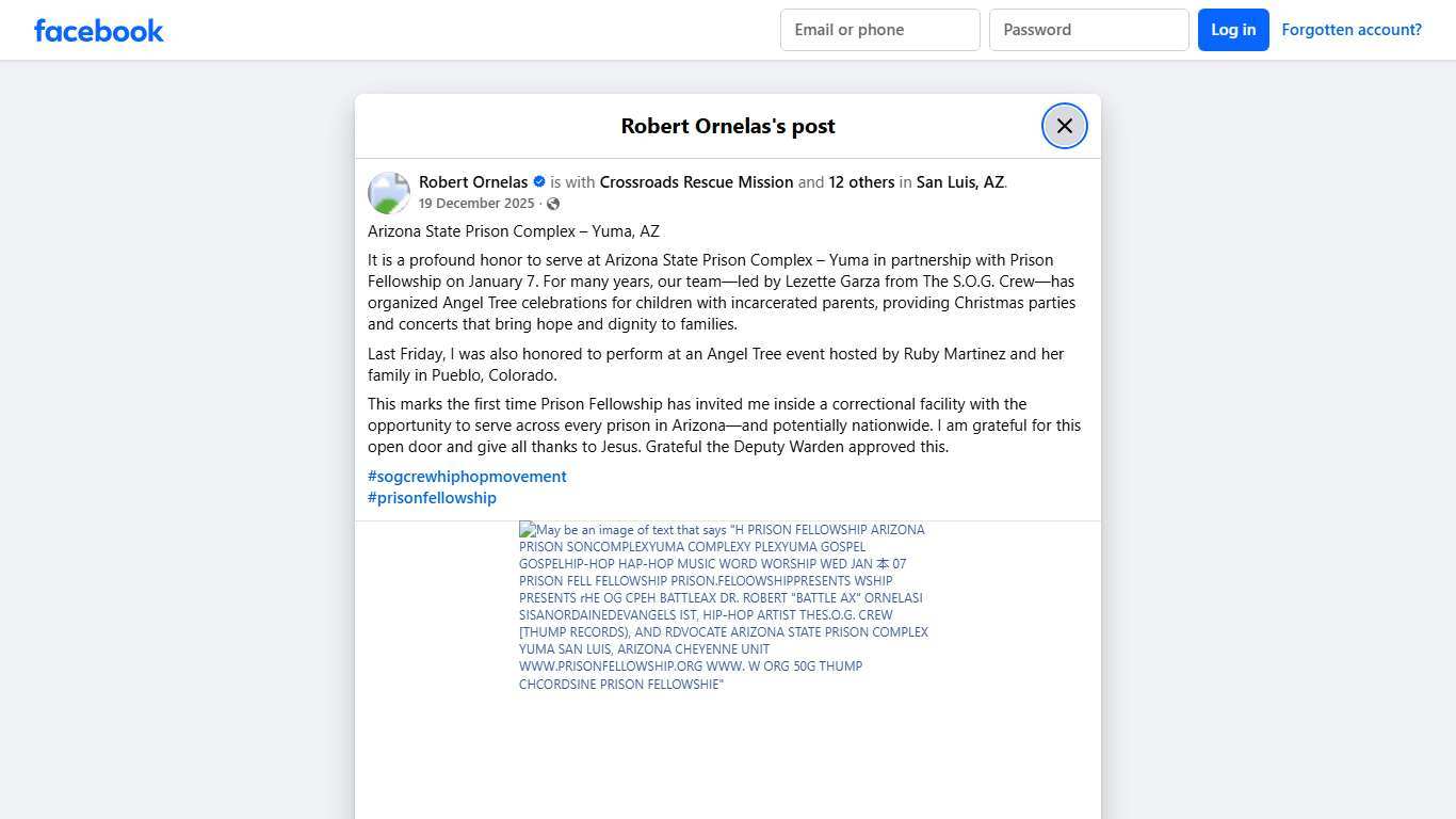Robert Ornelas - Arizona State Prison Complex – Yuma, AZ... Facebook