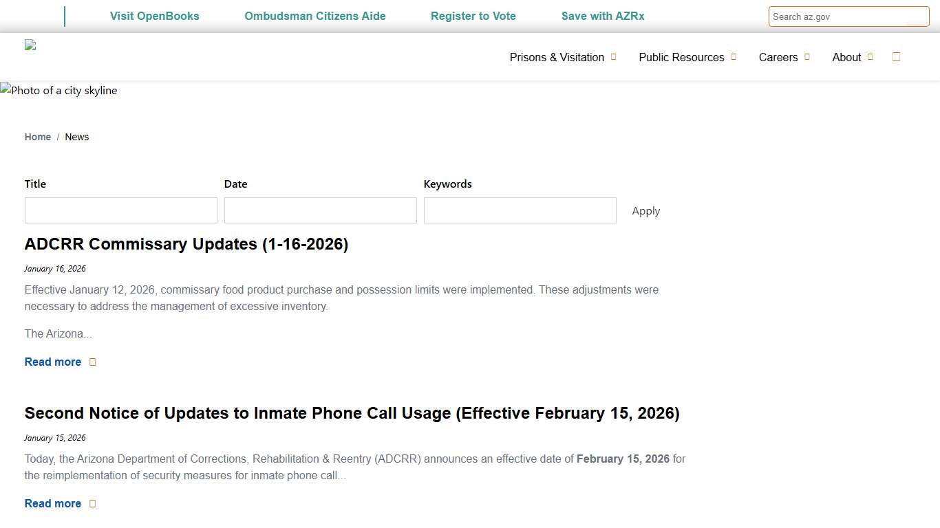 News Arizona Department of Corrections, Rehabilitation & Reentry